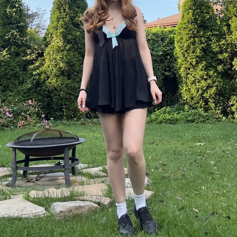 black and blue babydoll lingerie top